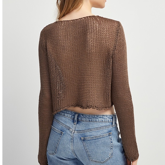 Brown ribbon mesh weave cropped sweater made in Italy NWT - Picture 2 of 7